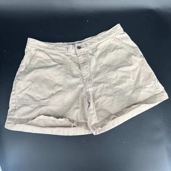 VTG Guess Tan Shorts Women's 30'' Waist Y2K Beige Chino Shorts 100 Cotton USA - Picture 1 of 8